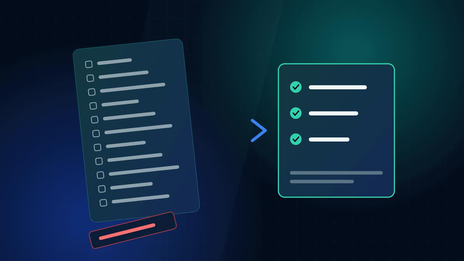 Illustration of an overflowing to-do list turning into a short list of three completed tasks